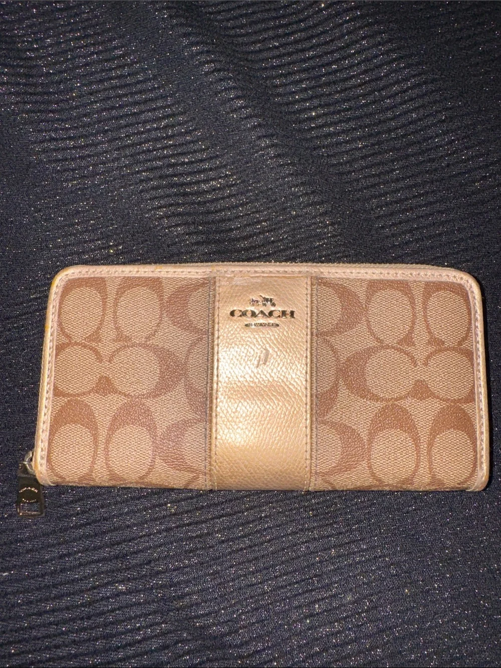 Coach Signature Zip Wallet in Brown and Tan